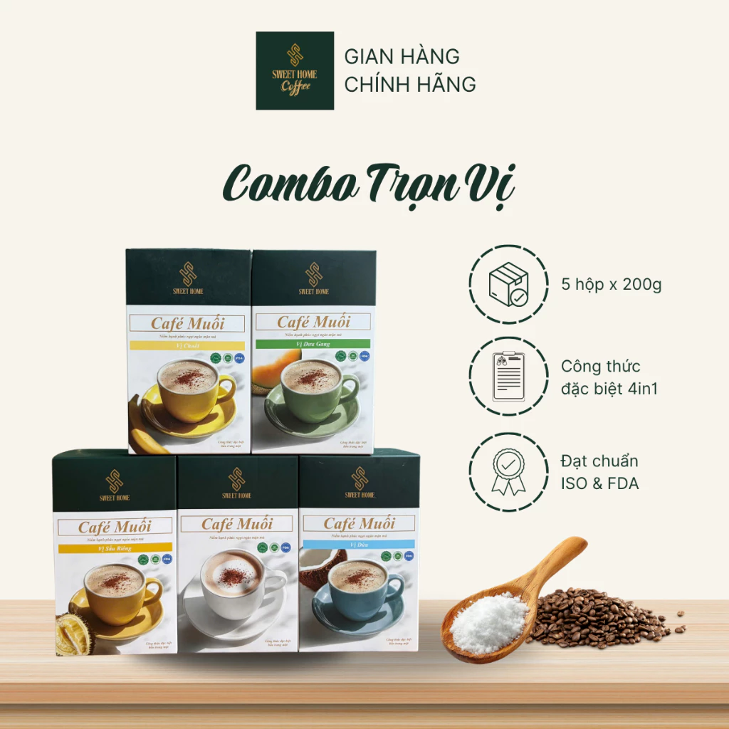 Combo 5 hộp Cà phê muối Sweet Home muối mix vị
